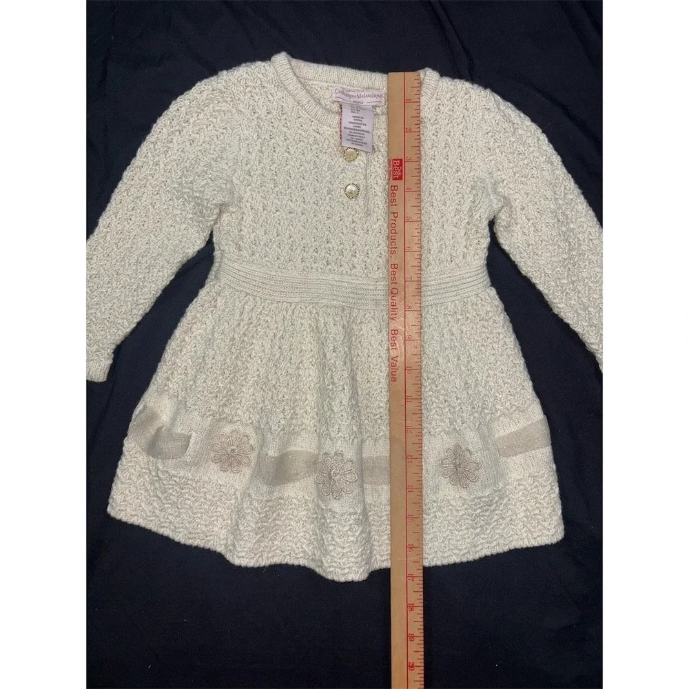 Catherine Malandrino Mini Baby Girl Sweater Dress Ivory Metallic 12M metallic